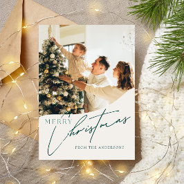 トレンディーモダングリーンメリークリスマス家族の写真 シーズンカード