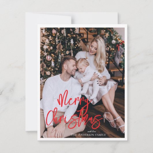 トレンディーモダングリーンレッドクリスマスファミリー写真 シーズンカード (正面)