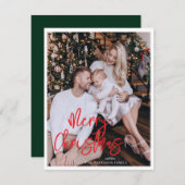 トレンディーモダングリーンレッドクリスマスファミリー写真 シーズンカード (正面/裏面)