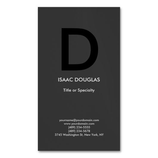 トレンディーモダングレイ黒モノグラはっきりしたム マグネット名刺 (正面縦)