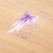 トレンディーモダンコケットパープルボウブライダルシャワー アクリル招待状 (レイダウン)