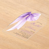 トレンディーモダンコケットパープルボウブライダルシャワー アクリル招待状 (レイダウン)