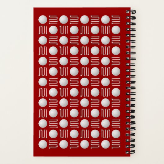 トレンディーモダンゴルフボール&ティーモノグラムレッド ノートブック (裏面)