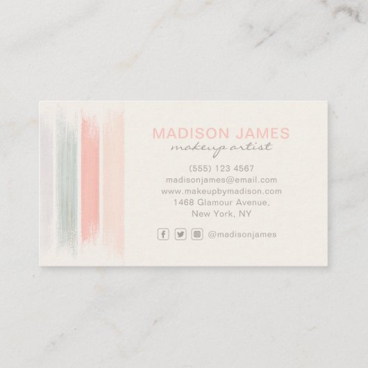 トレンディーモダンシックなブラシストロークのメイクアップアーティスト 名刺 (裏面)