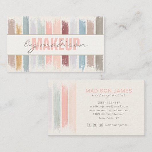 トレンディーモダンシックなブラシストロークのメイクアップアーティスト 名刺 (正面/裏面)