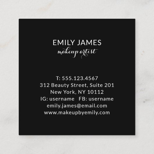 トレンディーモダンシックメイクアップアーティストプロフェッショナル スクエア名刺 (裏面)