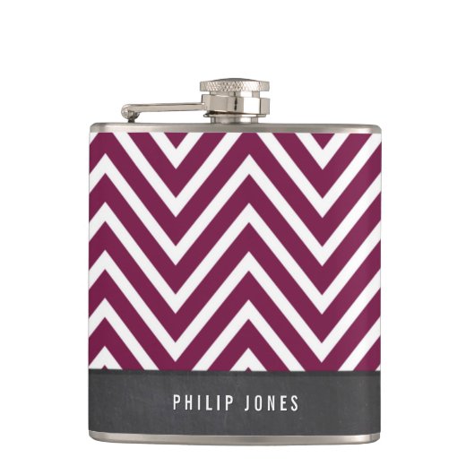 トレンディーモダンシボ柄グレイのマルーン梅 フラスク (正面)