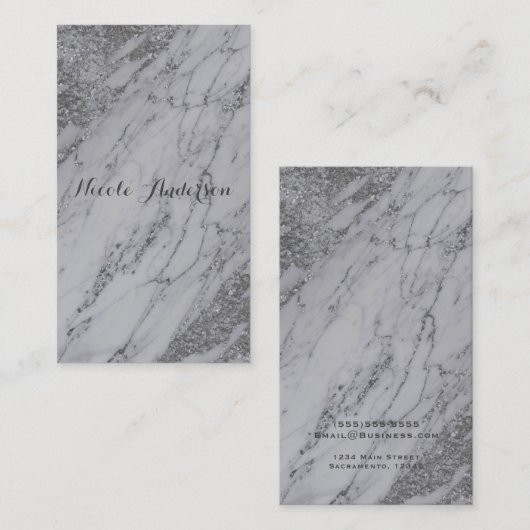 トレンディーモダンシルバーグラムシック大理石エレガント 名刺 (正面/裏面)