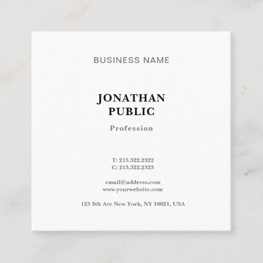 トレンディーモダンシンプルプロフェッショナルカッコいいテンプレート スクエア名刺 (正面)