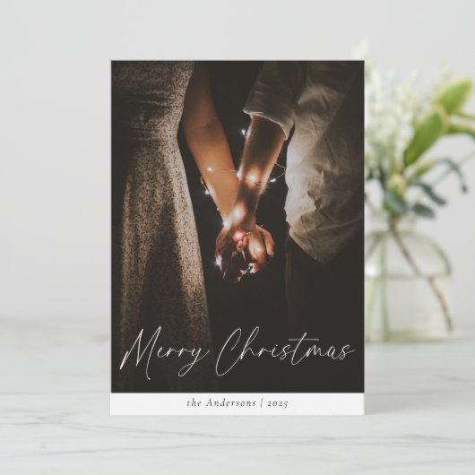 トレンディーモダンスクリプトダークグリーンメリークリスマス シーズンカード (スタンド正面)