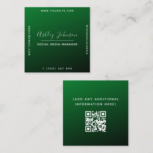 トレンディーモダンソーシャルメディア緑グラデーシグラデーションョン スクエア名刺 (正面/裏面)