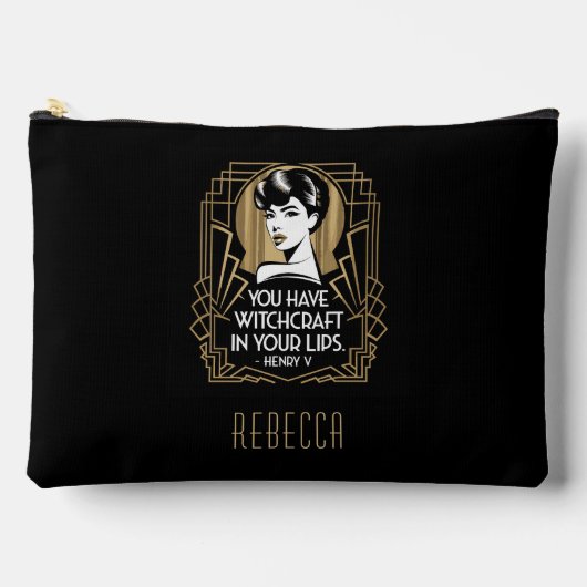 トレンディーモダンタイポグラフィ引用文ブラック金ゴールド アクセサリーポーチ (正面)