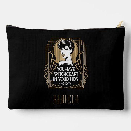 トレンディーモダンタイポグラフィ引用文ブラック金ゴールド アクセサリーポーチ (裏面)