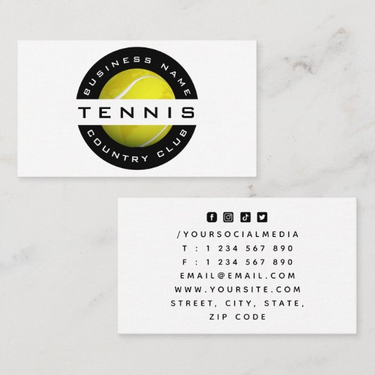 トレンディーモダンテニスクラブコーチロゴソーシャルメディア 名刺 (正面/裏面)