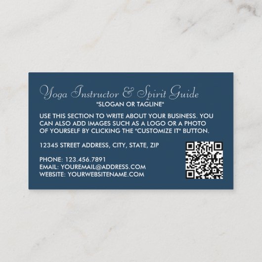 トレンディーモダンネイビーブルーヨガインストラクター 名刺 (裏面)