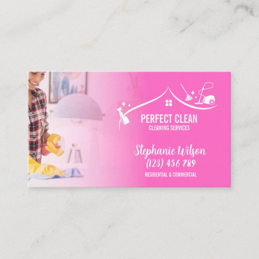 トレンディーモダンハウスクリーニングメイド清掃清掃バシン 名刺 (正面)