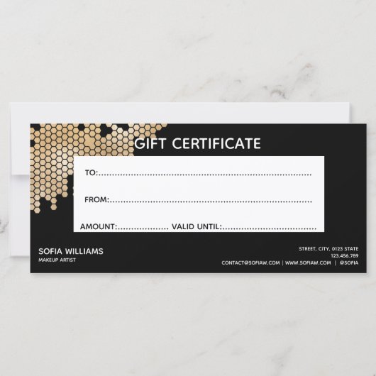 トレンディーモダンハニカム金ゴールド証明書ギフトカード (裏面)