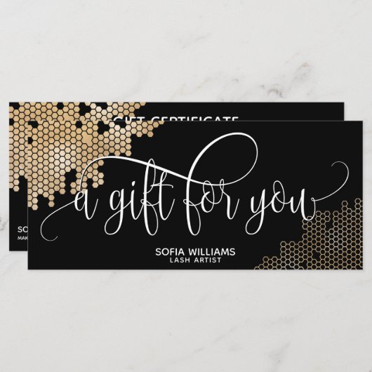 トレンディーモダンハニカム金ゴールド証明書ギフトカード (正面/裏面)