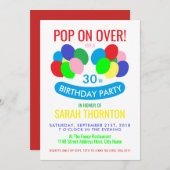 トレンディーモダンバルーン、誕生日パーティー 招待状 (正面/裏面)