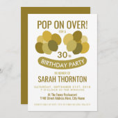 トレンディーモダンバルーン、金ゴールド誕生日パーティー 招待状 (正面/裏面)