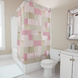 トレンディーモダンパッチワークキルトピンクベージュストライプ シャワーカーテン
