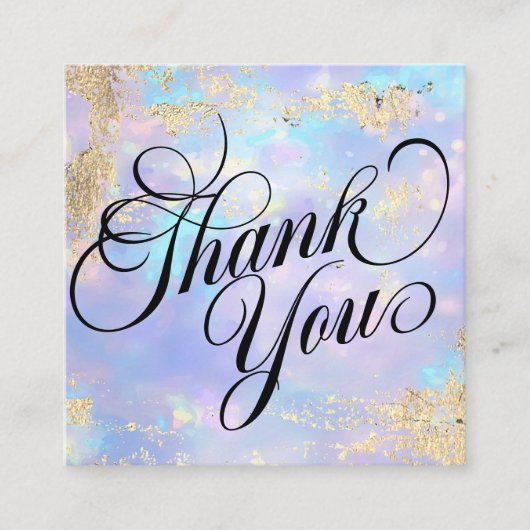 トレンディーモダンパープルオパール&金ゴールドありがとう スクエア名刺 (正面)