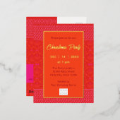 トレンディーモダンビジネスクリスマス |赤オレンジピンク 箔招待状ポストカード (正面/裏面)