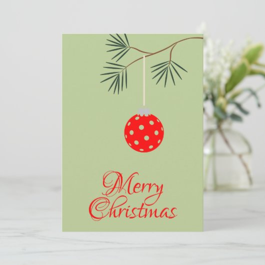 トレンディーモダンピックボールオーナメントグリーンクリスマス シーズンカード (スタンド正面)