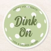 トレンディーモダンピックボールグリーンクリスマスホリデー ラウンドペーパーコースター (正面)