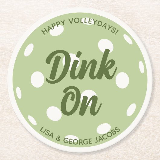 トレンディーモダンピックボールグリーンクリスマスホリデー ラウンドペーパーコースター (正面)