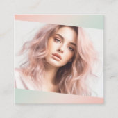 トレンディーモダンピンクのミント緑のグラデーション写真 スクエア名刺 (正面)