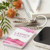 トレンディーモダンピンクアゲートラッシュエクステンション美しい キーホルダー (正面右)