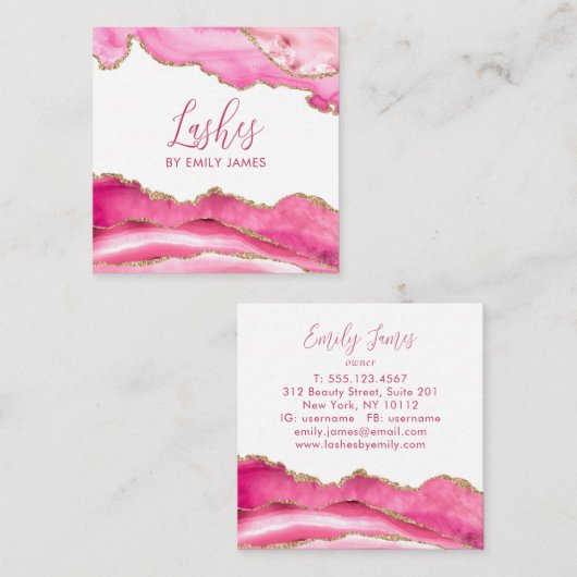 トレンディーモダンピンクアゲートラッシュエクステンション美しい スクエア名刺 (正面/裏面)