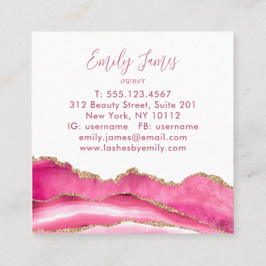 トレンディーモダンピンクアゲートラッシュエクステンション美しい スクエア名刺 (裏面)