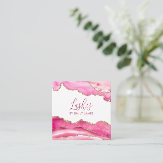 トレンディーモダンピンクアゲートラッシュエクステンション美しい スクエア名刺 (スタンド正面)