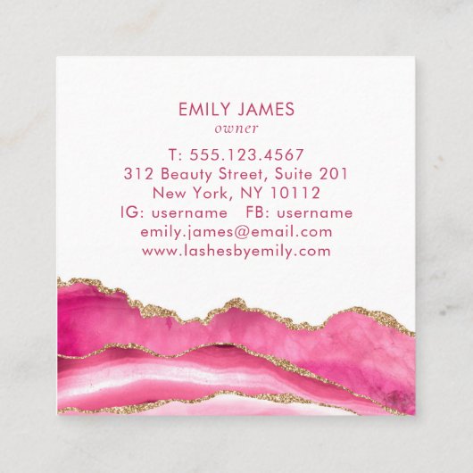 トレンディーモダンピンクアゲートラッシュエクステンション美しい スクエア名刺 (裏面)