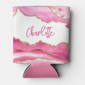 トレンディーモダンピンクアゲート金ゴールドパーソナライズされたグリッター 缶クーラー (正面)