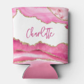 トレンディーモダンピンクアゲート金ゴールドパーソナライズされたグリッター 缶クーラー (裏面)