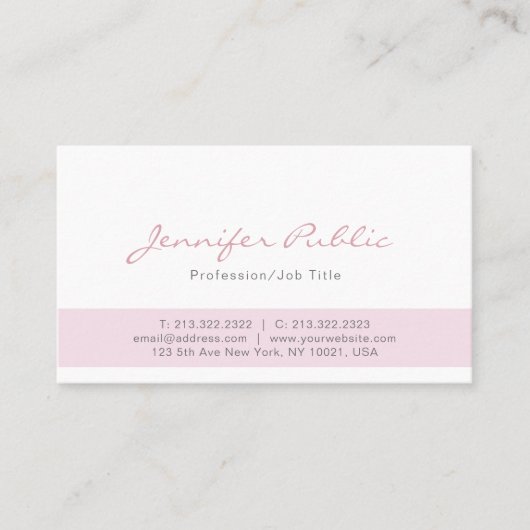 トレンディーモダンピンクエレガントホワイトミニマリストプレーン 名刺 (正面)