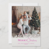 トレンディーモダンピンククリスマスフォトスノーフレーク シーズンカード (正面)