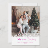 トレンディーモダンピンククリスマスフォトスノーフレーク シーズンカード (正面)