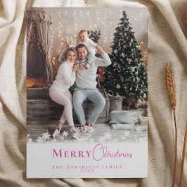 トレンディーモダンピンククリスマスフォトスノーフレーク シーズンカード