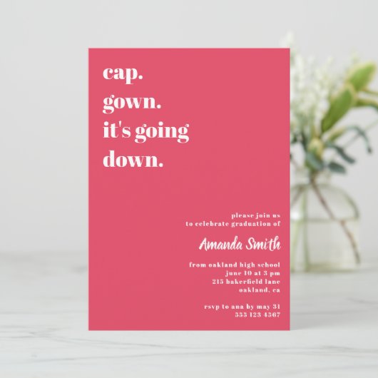 トレンディーモダンピンクゼブラ卒業パーティー写真 招待状 (スタンド正面)