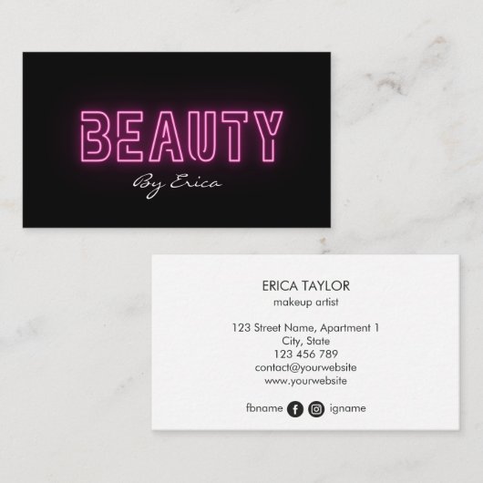 トレンディーモダンピンクネオンラッシュ美しいメイクアップブシン 名刺 (正面/裏面)