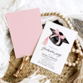 トレンディーモダンピンクボウ卒業キャップ卒業 招待状