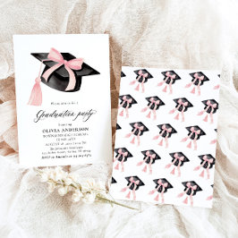 トレンディーモダンピンクボウ卒業キャップ卒業 招待状