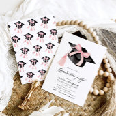 トレンディーモダンピンクボウ卒業キャップ卒業 招待状