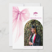 トレンディーモダンピンクボウ卒業写真 案内状 (正面)