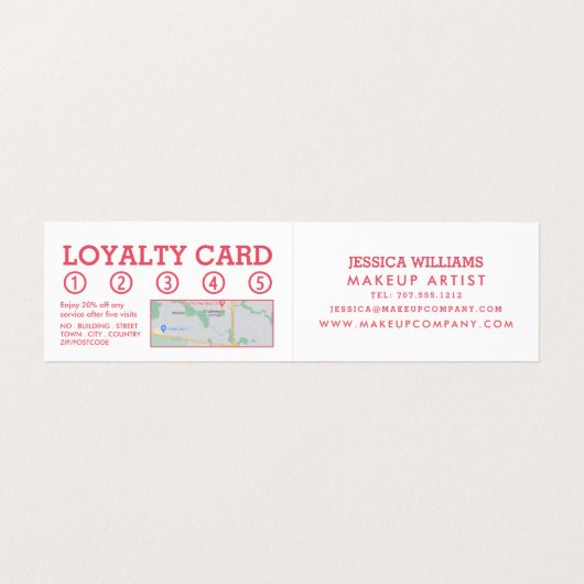 トレンディーモダンピンクメイクアップアーティストロイヤリティカード 名刺 (内部フラット)