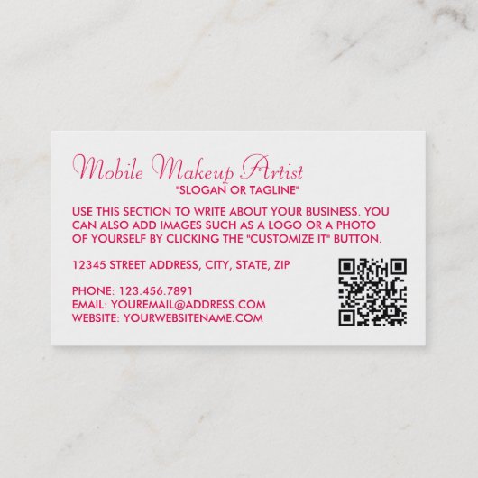 トレンディーモダンピンクメイクアップアーティスト 名刺 (裏面)
